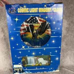 Vtg Cosmic Light Imagery Wall Clock American Eagle Flag Animated Waterfall NIB